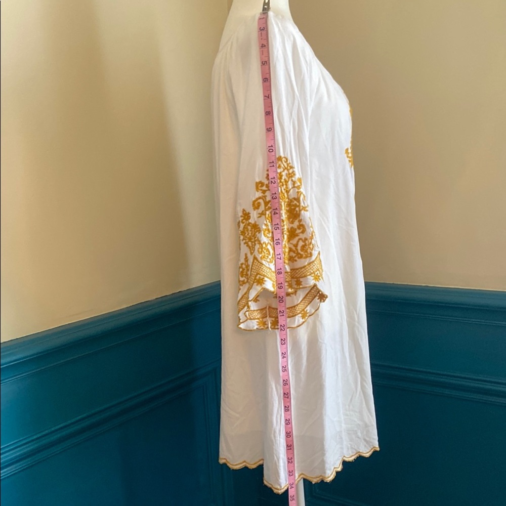 Sale 2/$15* White and Gold Embroidered Tunic Dress/swim coverup, size M. - Picture 3 of 9